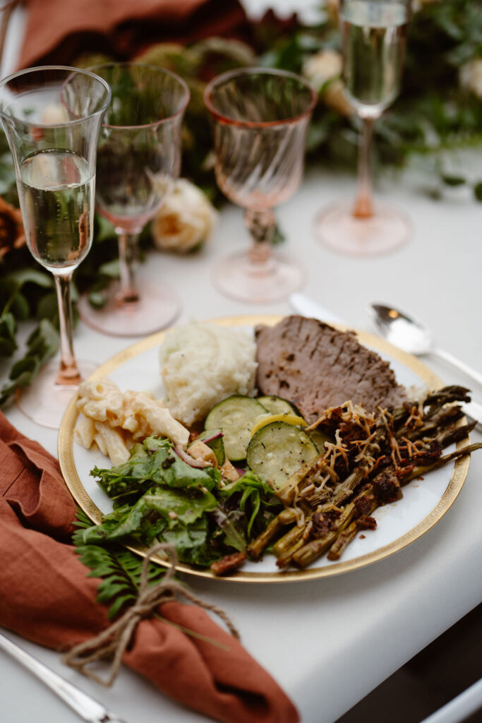 delicious plated meal at a mt rainier micro wedding reception dinner