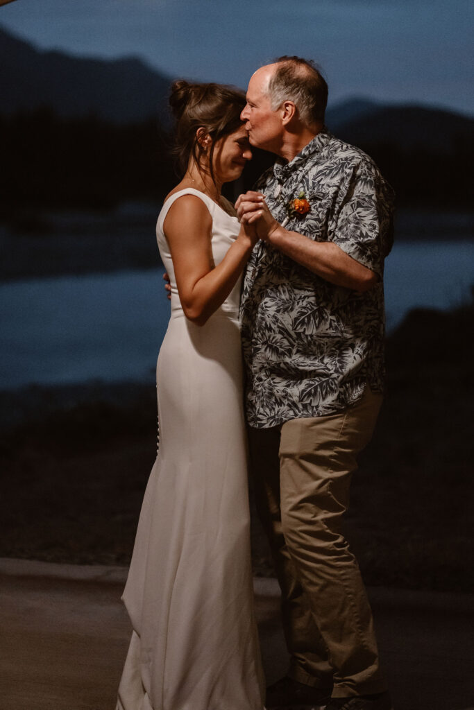 father daughter dance during a mount rainier micro wedding reception